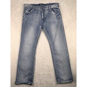 True Luck Jeans Mens 38x32 Blue Cotton Denim Straight Leg Faded Workwear Stretch